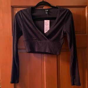 Wild Fable Black Ribbed Long Sleeve Crop Top